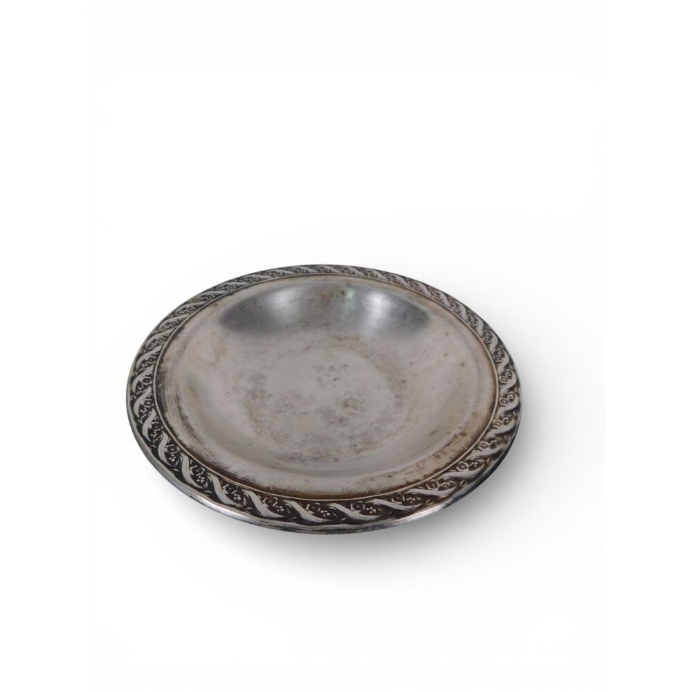 Vintage Silverplate Round Serving Bowl Floral Rope Edge 7.5”